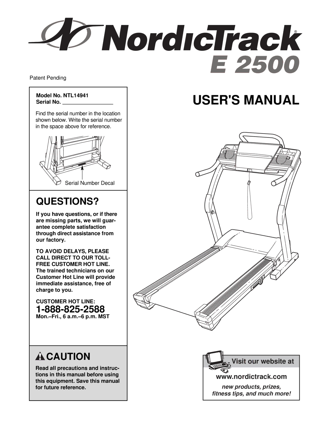 NordicTrack user manual Questions?, Model No. NTL14941 Serial No, Customer HOT Line 