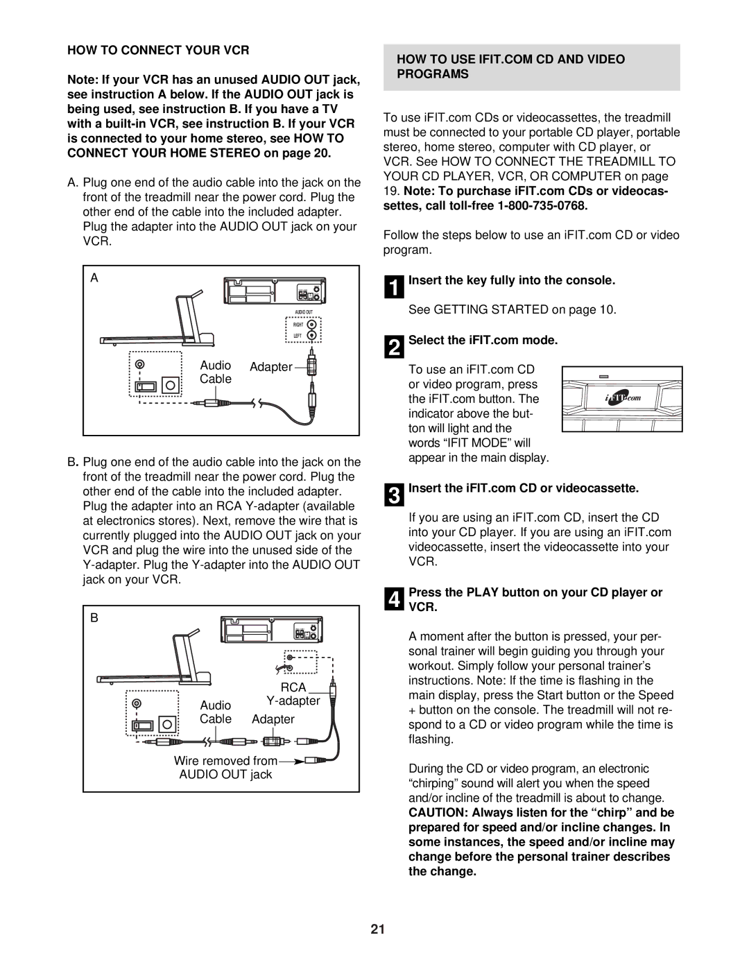 NordicTrack NTL14941 HOW to Connect Your VCR, Audio Adapter Cable, PressVCR. the Play button on your CD player or 