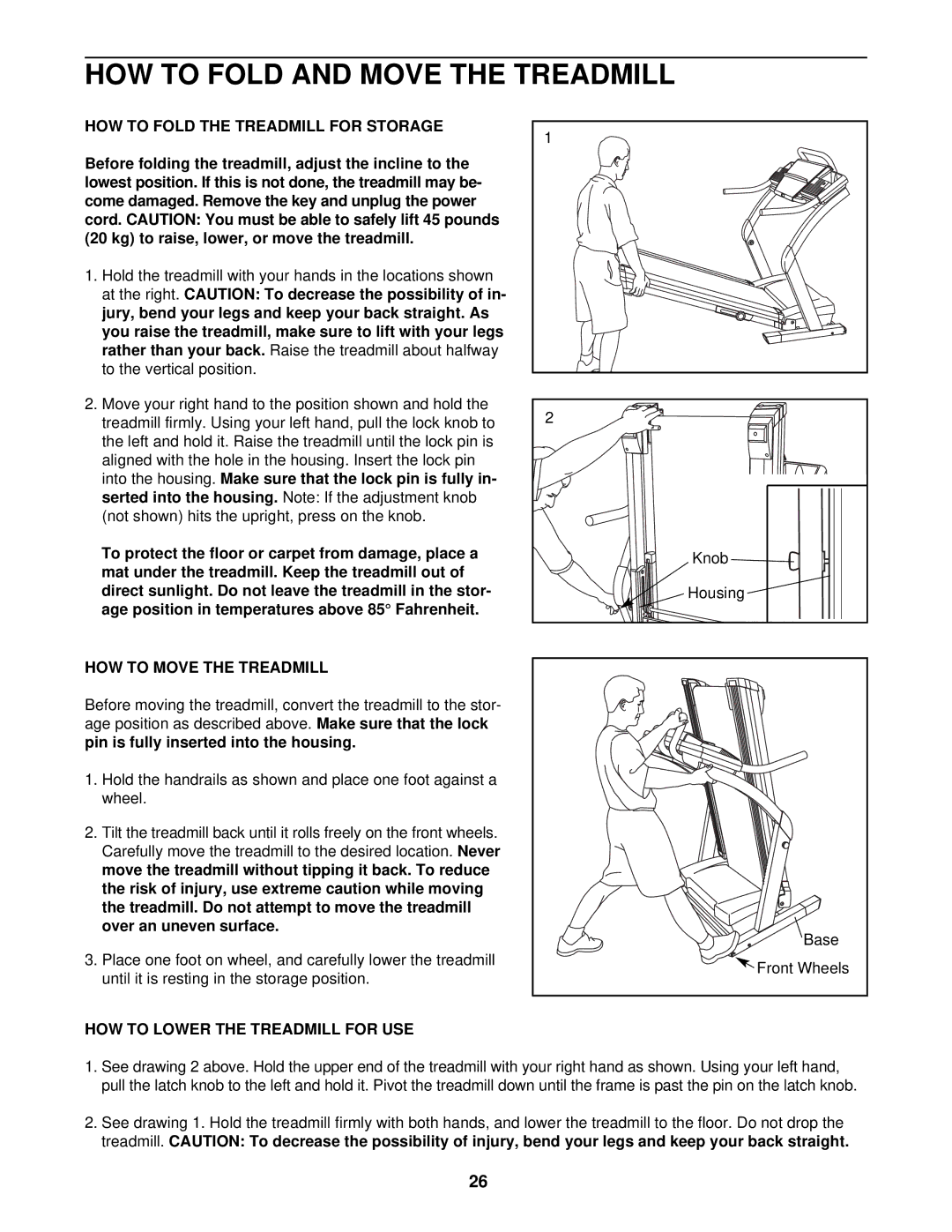 NordicTrack NTL14941 HOW to Fold and Move the Treadmill, HOW to Fold the Treadmill for Storage, HOW to Move the Treadmill 