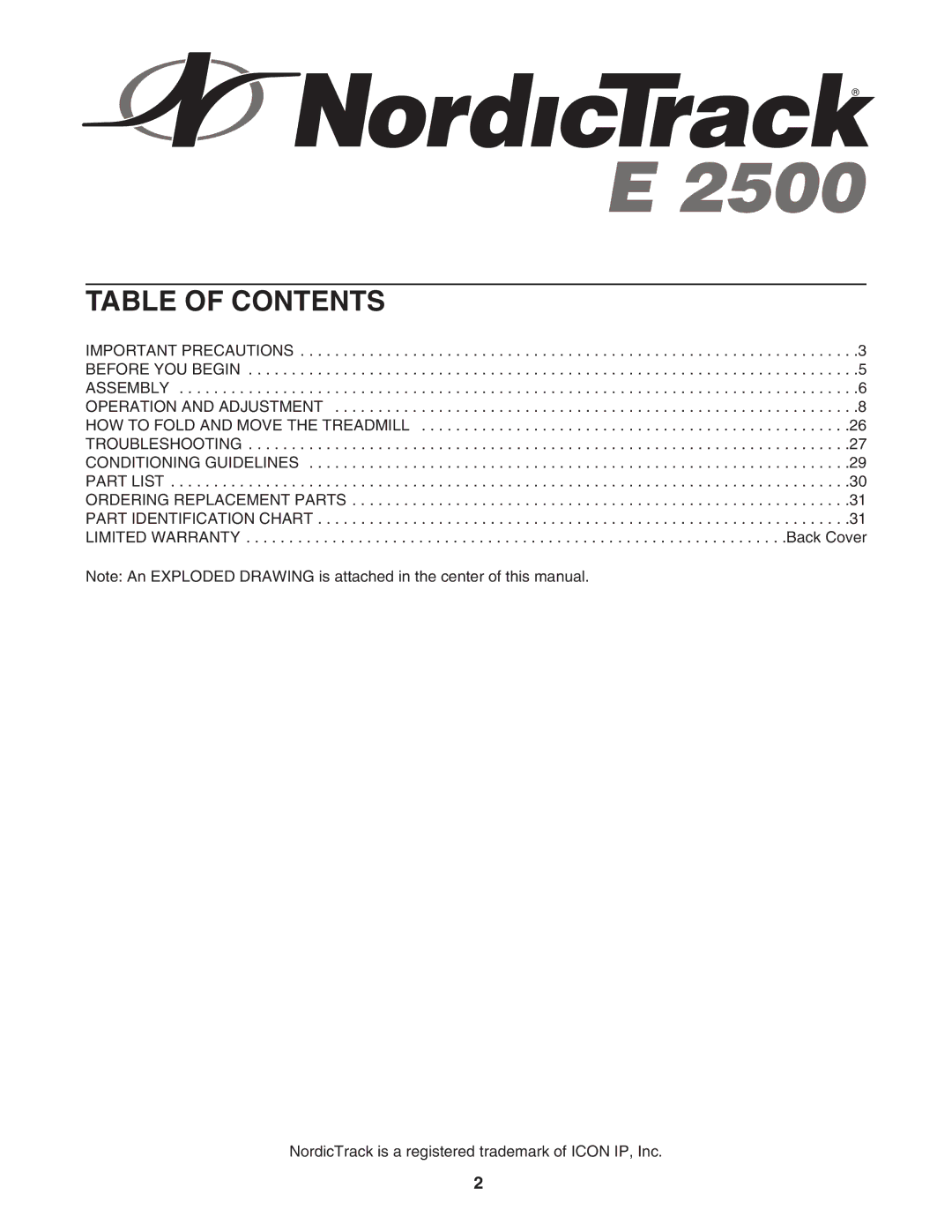 NordicTrack NTL14942 user manual Table of Contents 