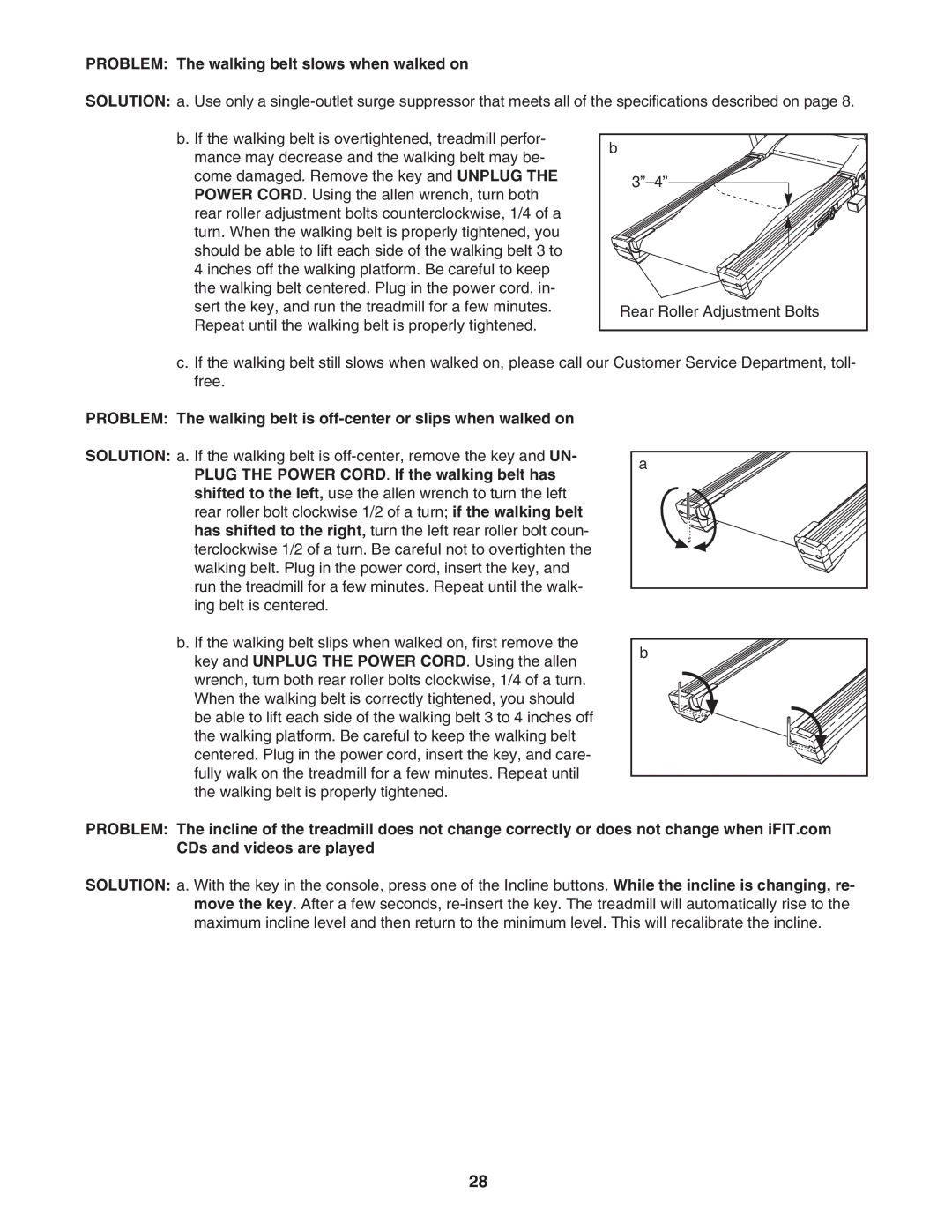 NordicTrack NTL14942 user manual Problem The walking belt slows when walked on 