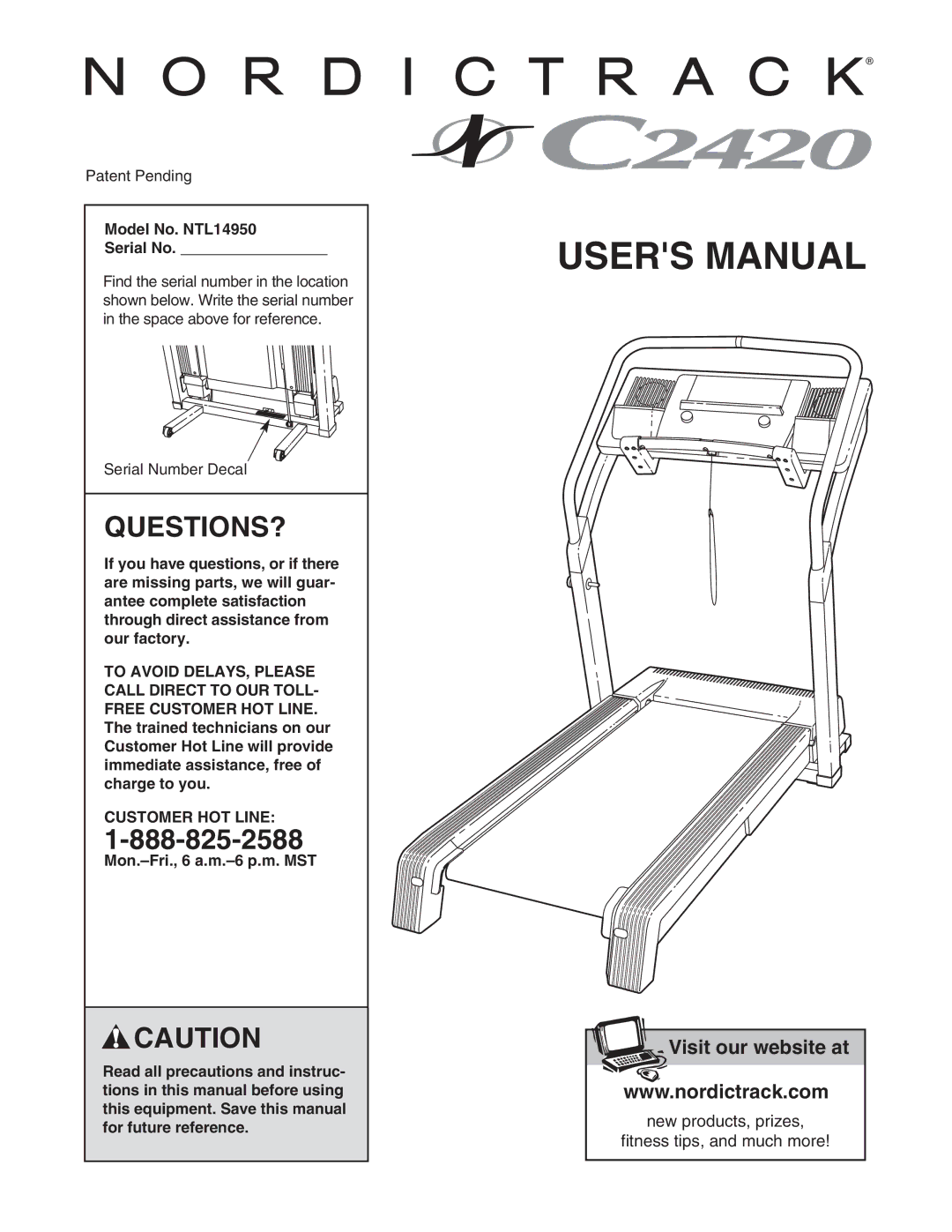 NordicTrack user manual Questions?, Model No. NTL14950 Serial No, Customer HOT Line 