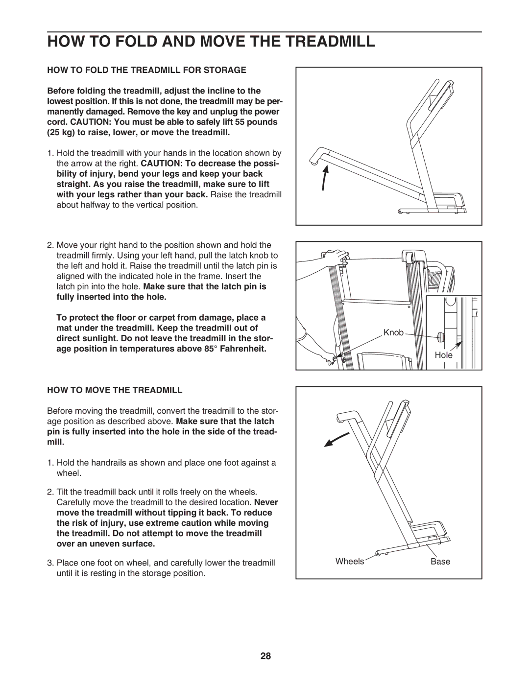 NordicTrack NTL14950 HOW to Fold and Move the Treadmill, HOW to Fold the Treadmill for Storage, HOW to Move the Treadmill 