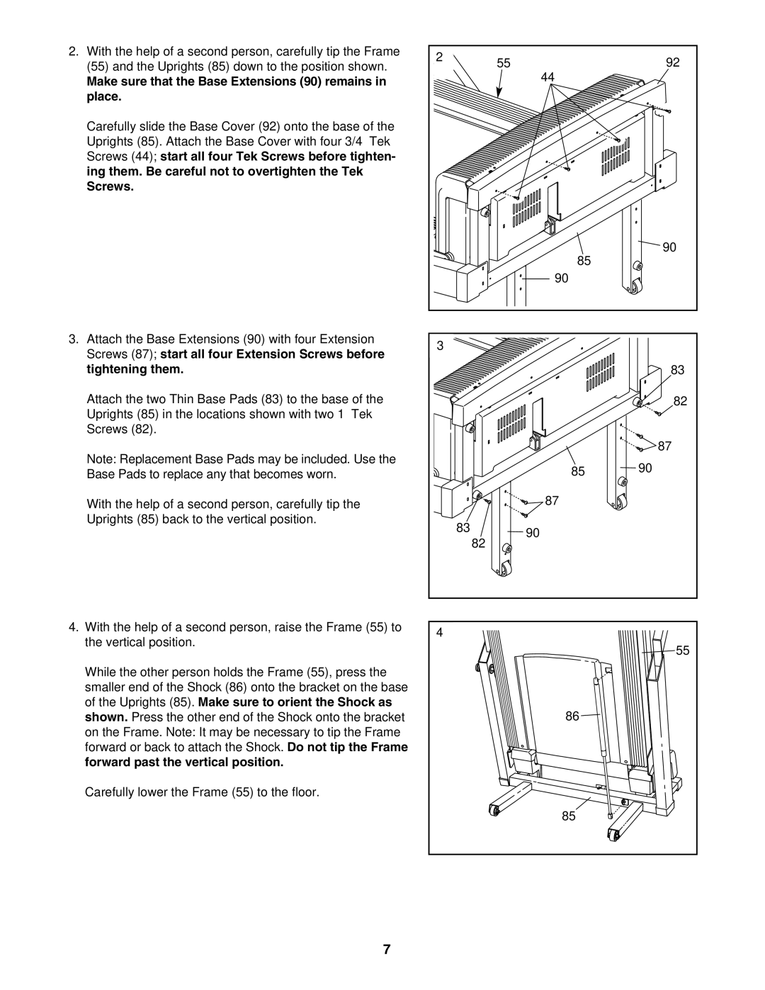 NordicTrack NTL14950 user manual Make sure that the Base Extensions 90 remains in place 