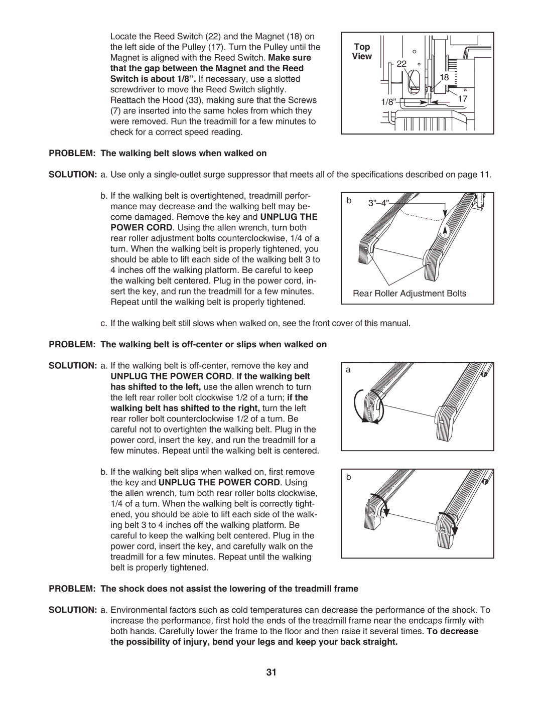 NordicTrack NTL1495.2 user manual Top, Problem The walking belt slows when walked on 