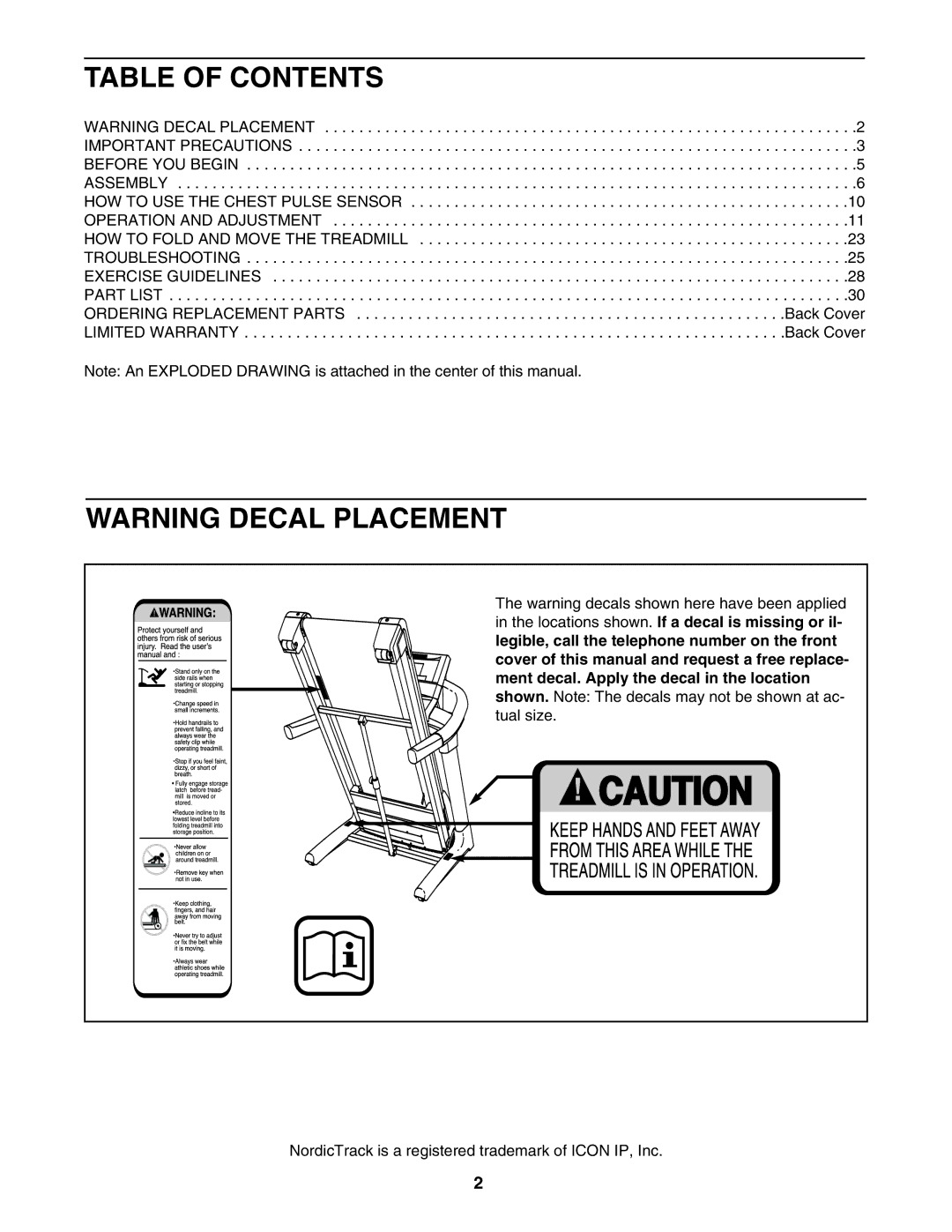 NordicTrack NTL15007.0 user manual Table of Contents 