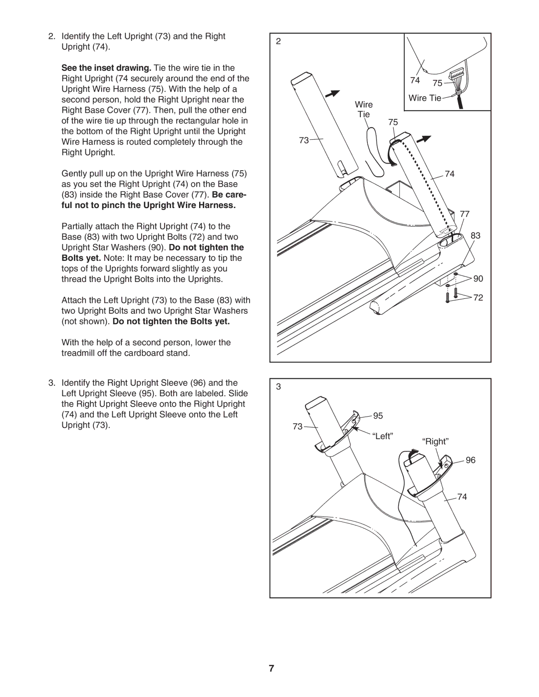 NordicTrack NTL15007.0 user manual See the inset drawing. Tie the wire tie, Ful not to pinch the Upright Wire Harness 