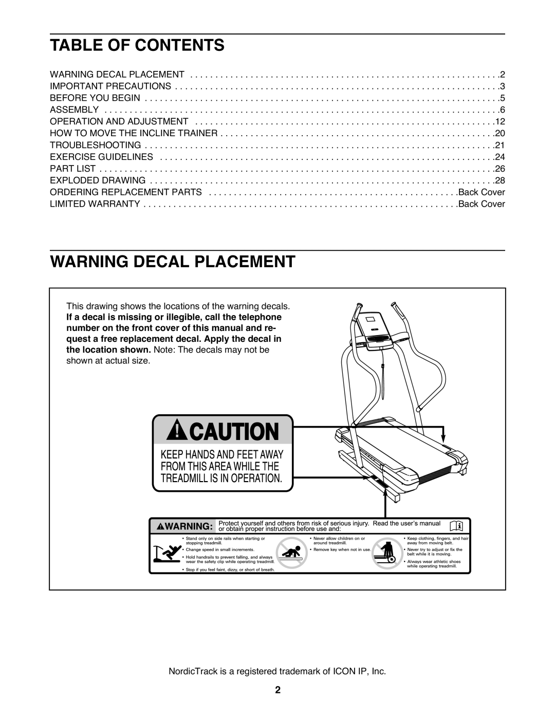 NordicTrack NTL15008.5 user manual Table of Contents 