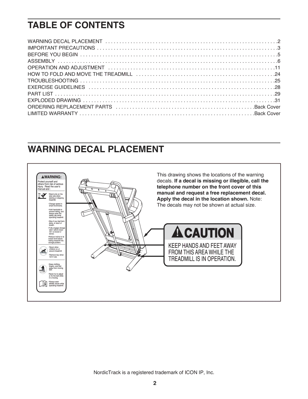 NordicTrack NTL15809.1 user manual Table of Contents 