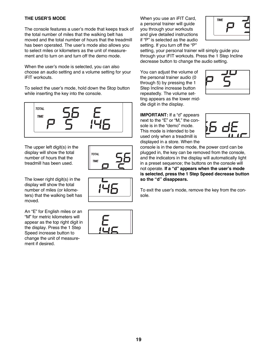 NordicTrack NTL15907.0 user manual USER’S Mode 