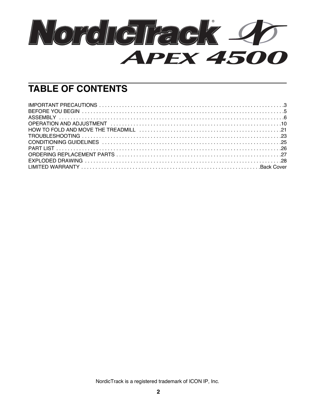 NordicTrack NTL15907.0 user manual Table of Contents 