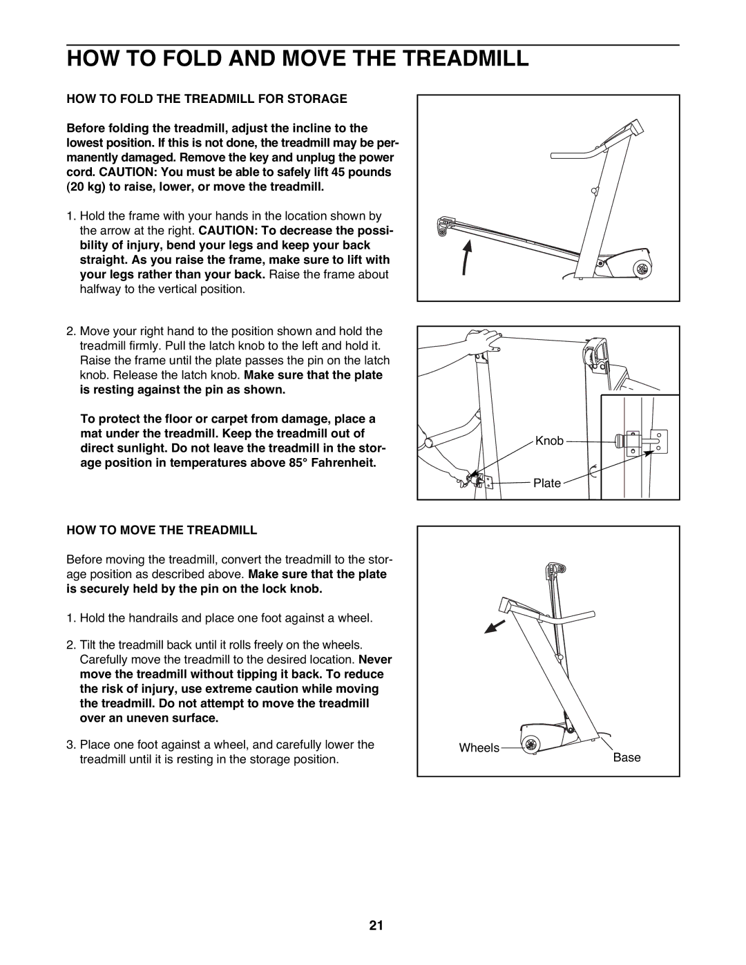 NordicTrack NTL15907.0 user manual HOW to Fold and Move the Treadmill, HOW to Fold the Treadmill for Storage 