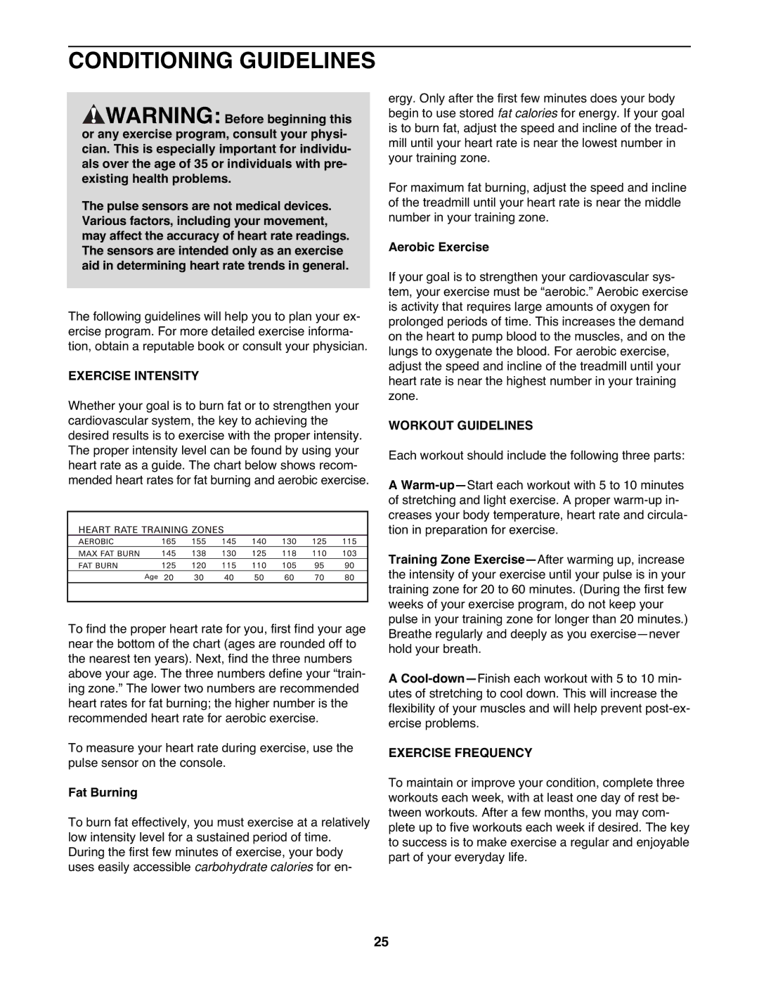 NordicTrack NTL15907.0 user manual Conditioning Guidelines, Exercise Intensity, Workout Guidelines, Exercise Frequency 