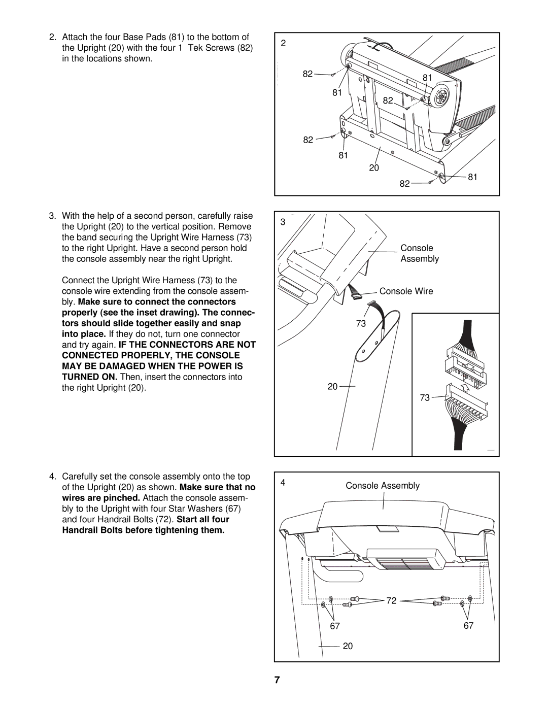 NordicTrack NTL15907.0 user manual Handrail Bolts before tightening them 