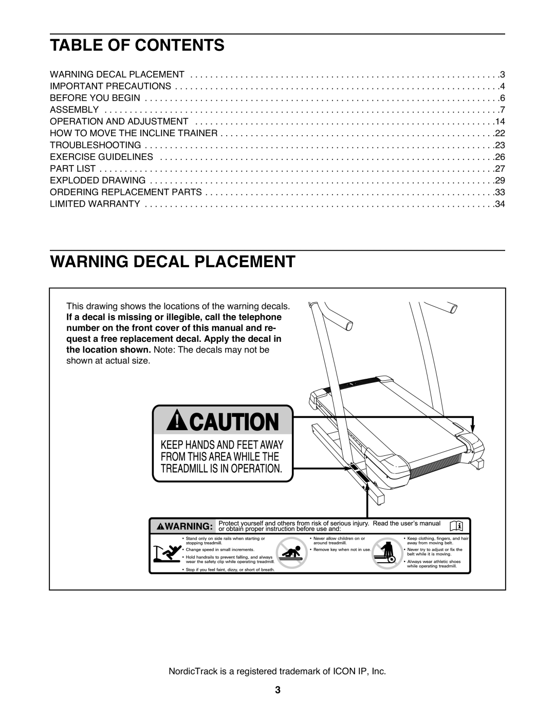 NordicTrack NTL15909.3 warranty Table of Contents 