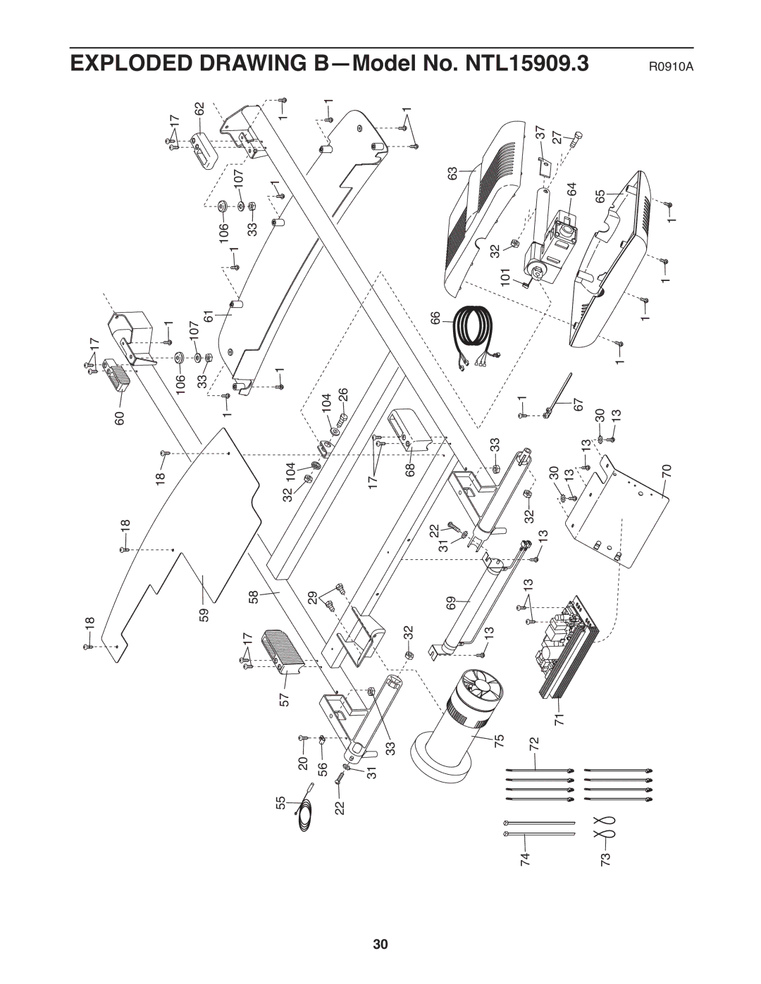 NordicTrack warranty Exploded Drawing B-Model No. NTL15909.3 