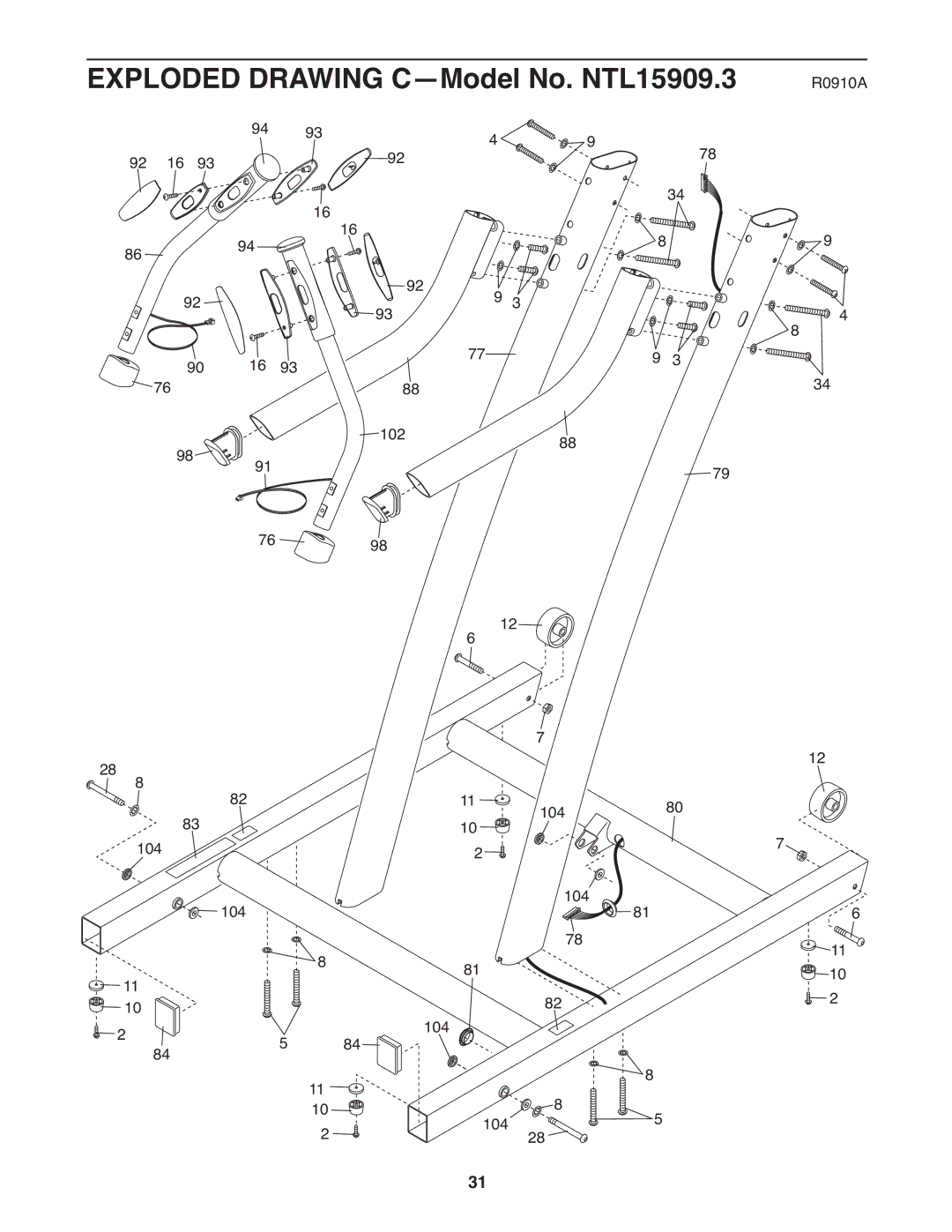 NordicTrack warranty Exploded Drawing C-Model No. NTL15909.3 