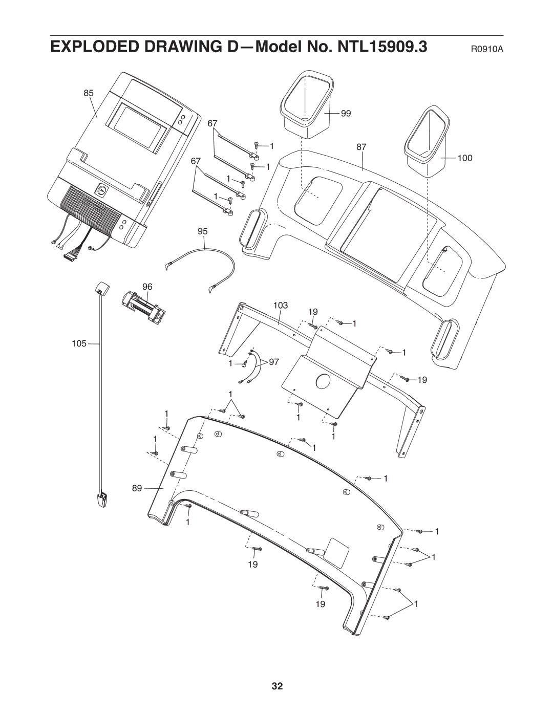 NordicTrack warranty Exploded Drawing D-Model No. NTL15909.3 