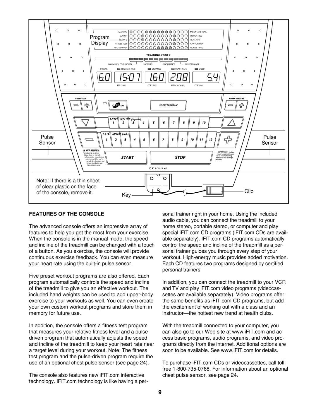 NordicTrack NTL15920 user manual Features of the Console 