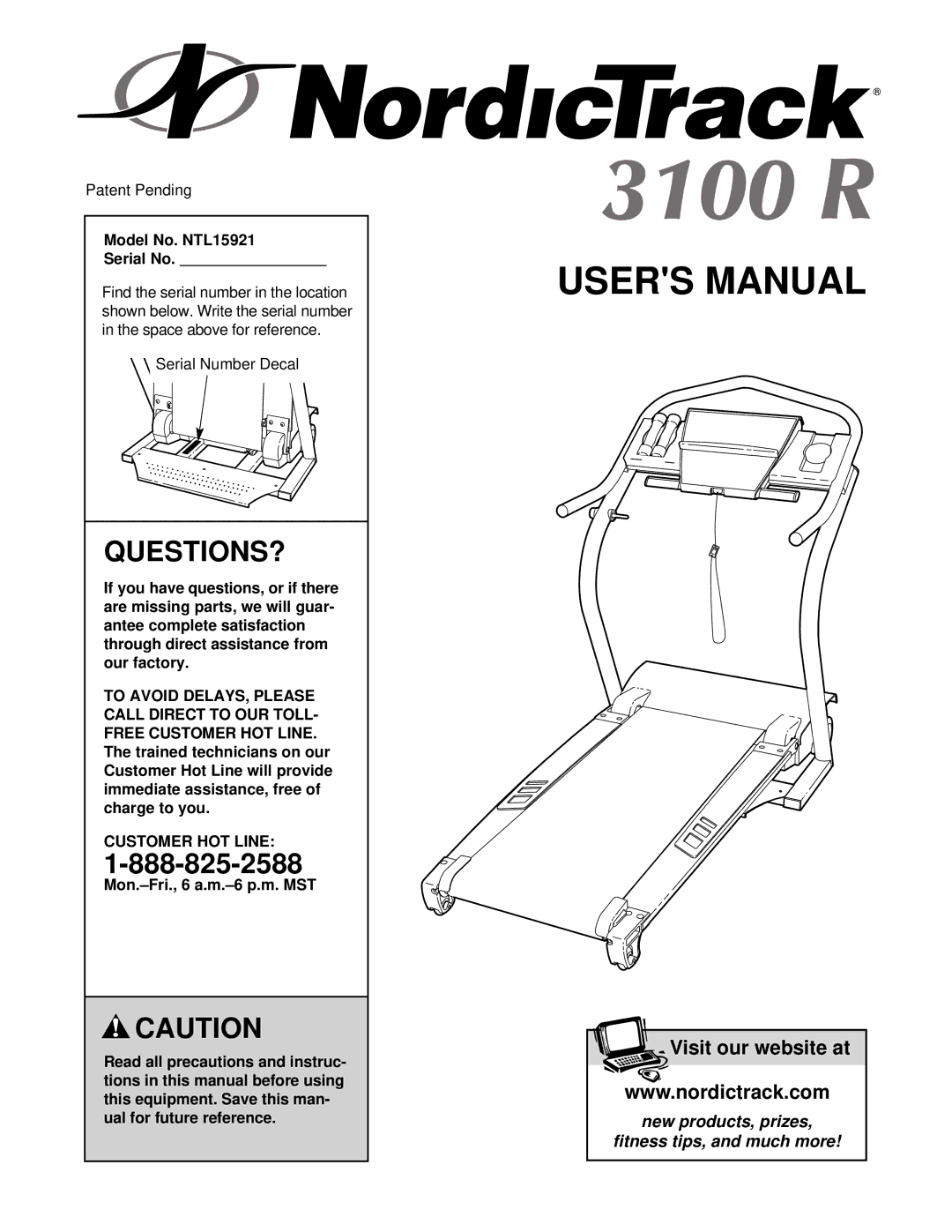 NordicTrack user manual Questions?, Model No. NTL15921 Serial No, Customer HOT Line 