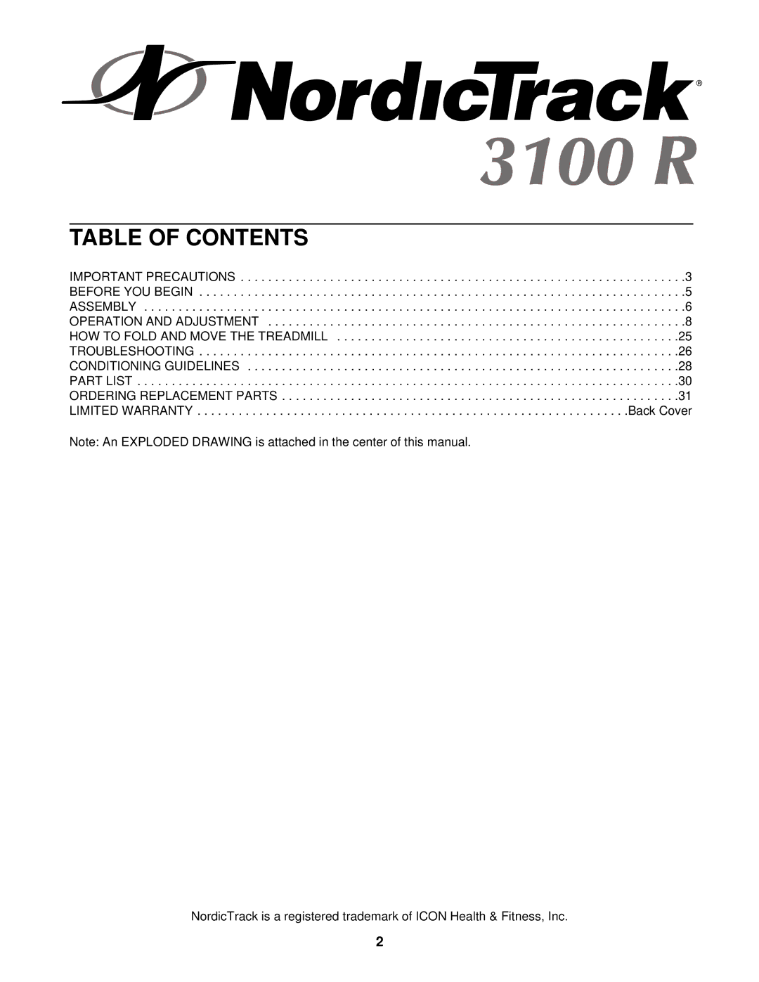 NordicTrack NTL15921 user manual Table of Contents 