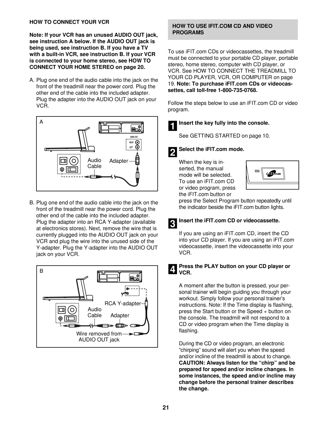 NordicTrack NTL15921 HOW to Connect Your VCR, Audio Adapter Cable, PressVCR. the Play button on your CD player or 