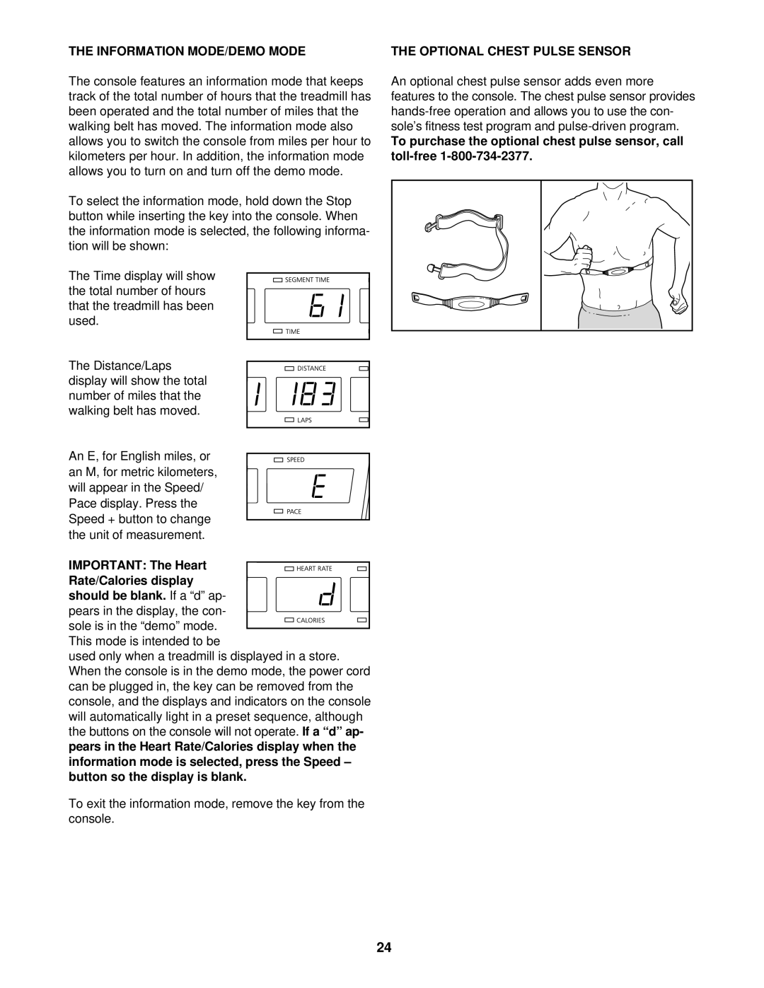 NordicTrack NTL15922 user manual Information MODE/DEMO Mode, Optional Chest Pulse Sensor 