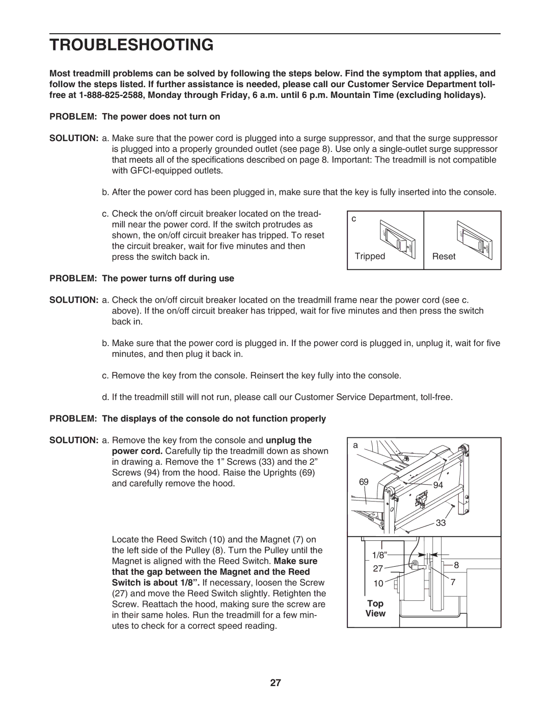 NordicTrack NTL15940 user manual Troubleshooting, Problem The power turns off during use, Top 