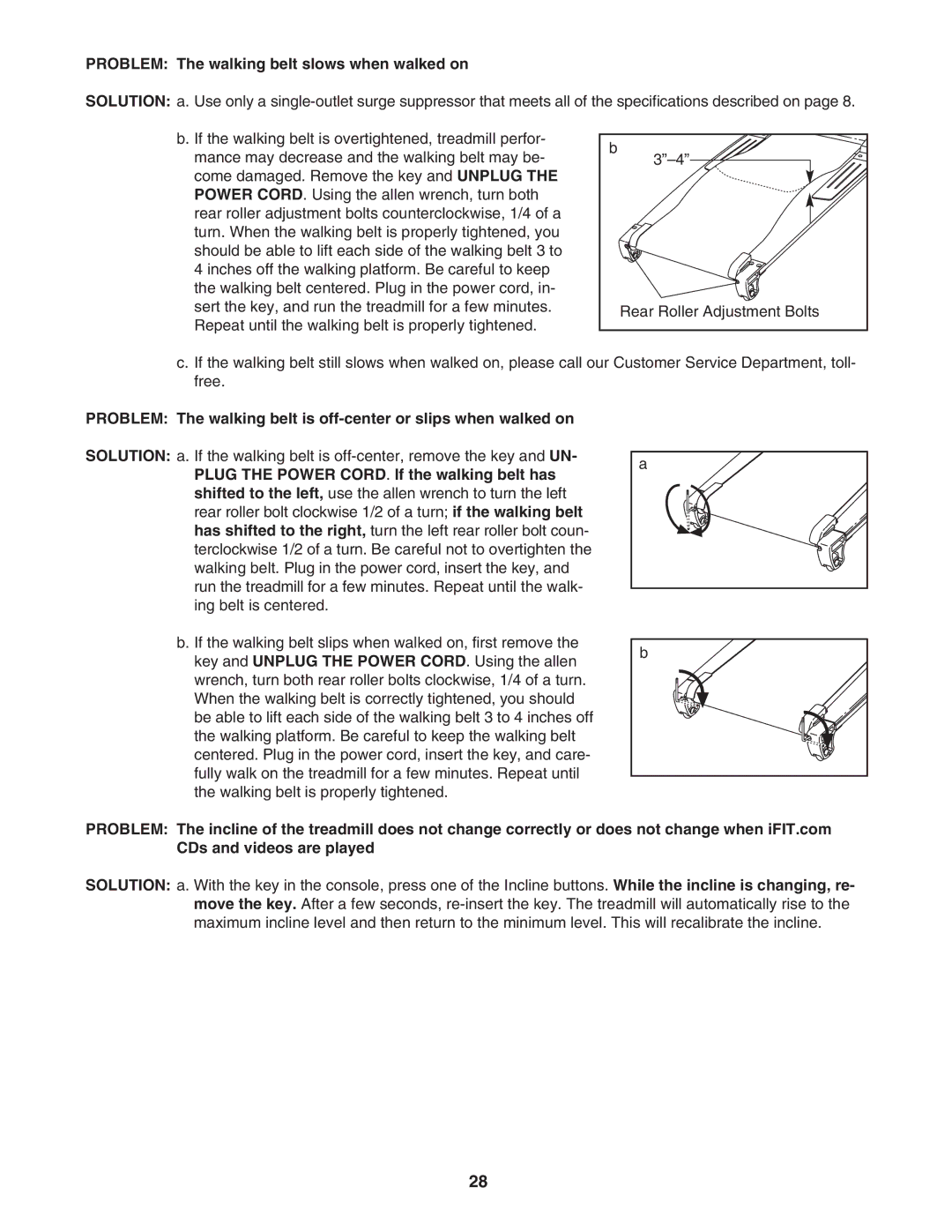 NordicTrack NTL15940 user manual Problem The walking belt slows when walked on 