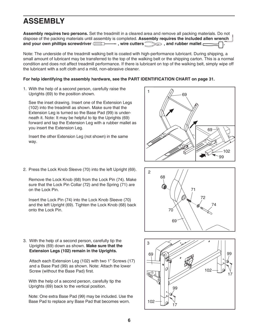 NordicTrack NTL15940 user manual Assembly, Extension Legs 102 remain in the Uprights 