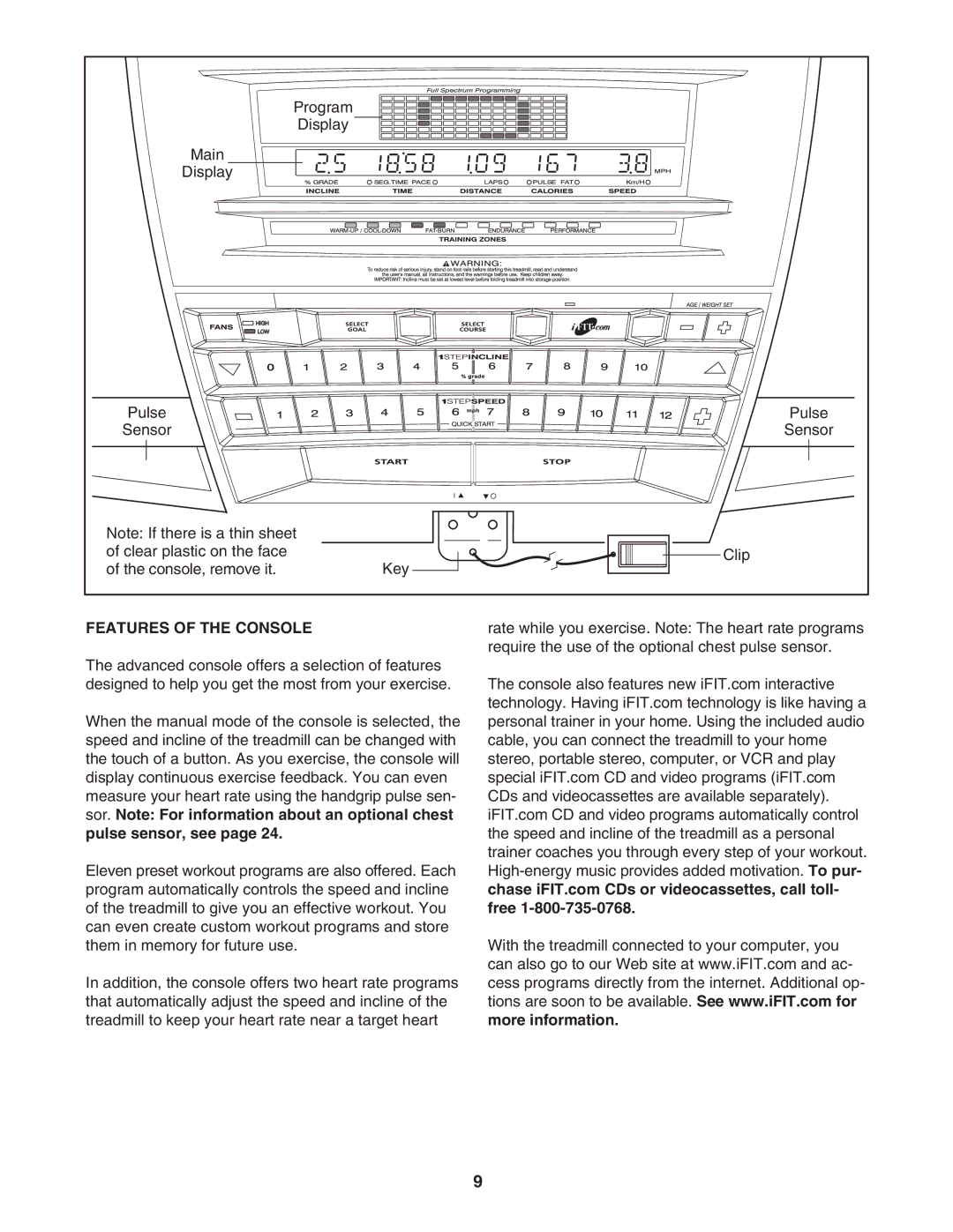 NordicTrack NTL15940 user manual Features of the Console 