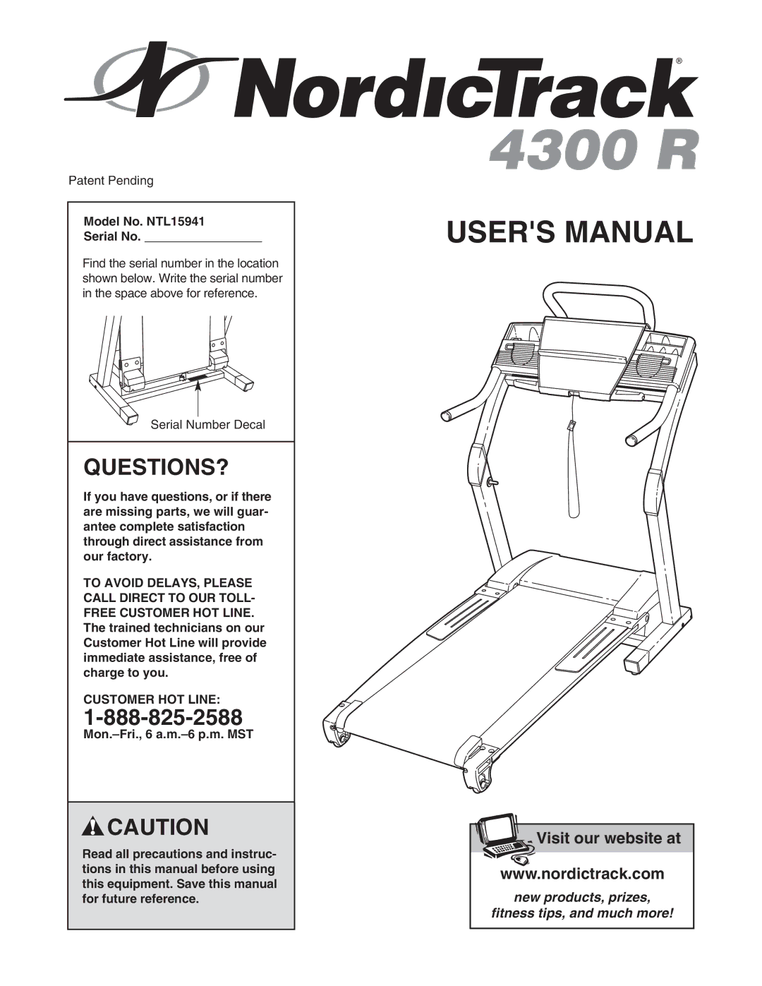 NordicTrack user manual Questions?, Model No. NTL15941 Serial No, Customer HOT Line 