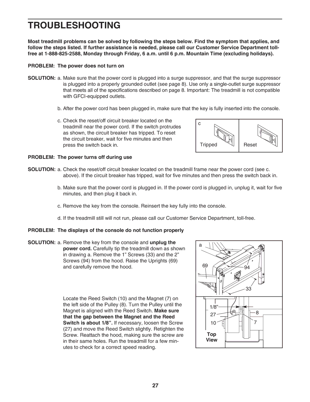 NordicTrack NTL15941 user manual Troubleshooting, Problem The power turns off during use, Top 