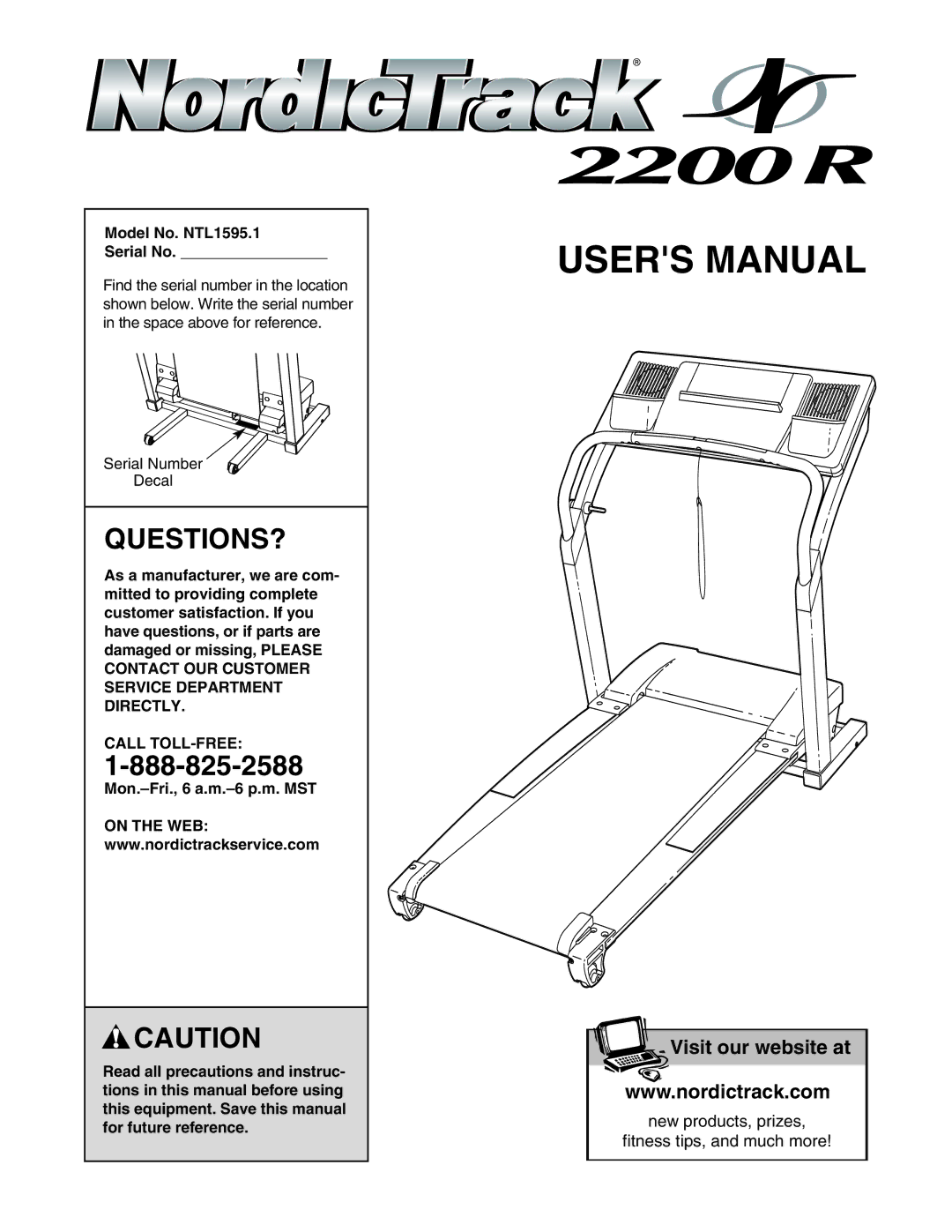 NordicTrack user manual Questions?, Model No. NTL1595.1 Serial No, Call TOLL-FREE 