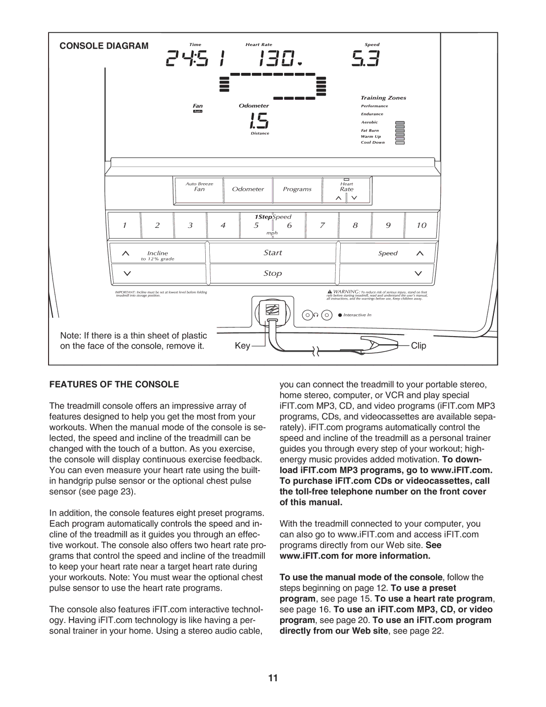 NordicTrack NTL1595.1 user manual Console Diagram, Features of the Console 