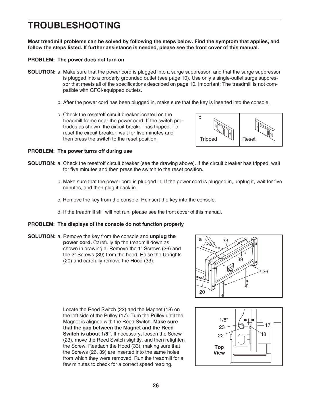 NordicTrack NTL1595.1 user manual Troubleshooting, Problem The power turns off during use, Top 