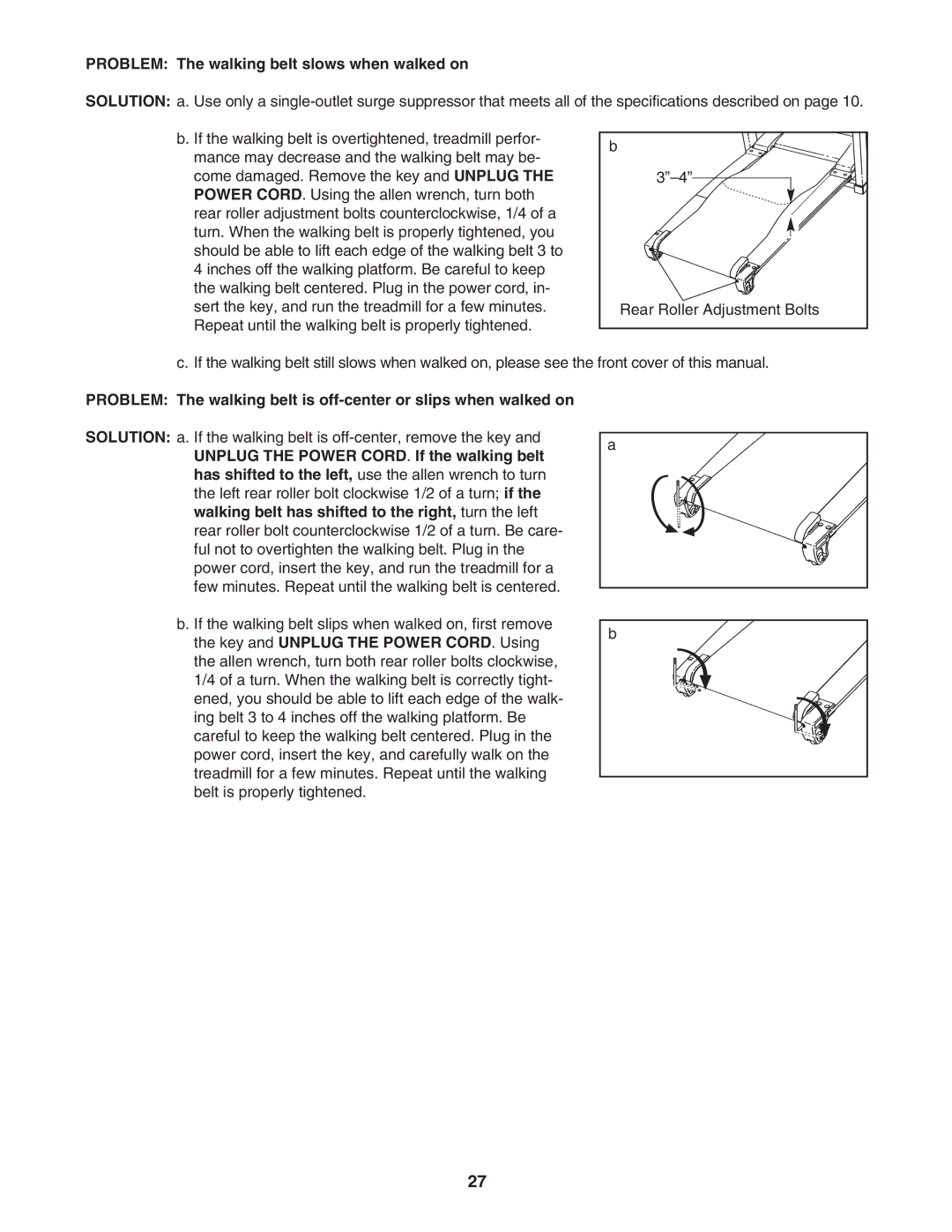 NordicTrack NTL1595.1 user manual Problem The walking belt slows when walked on 