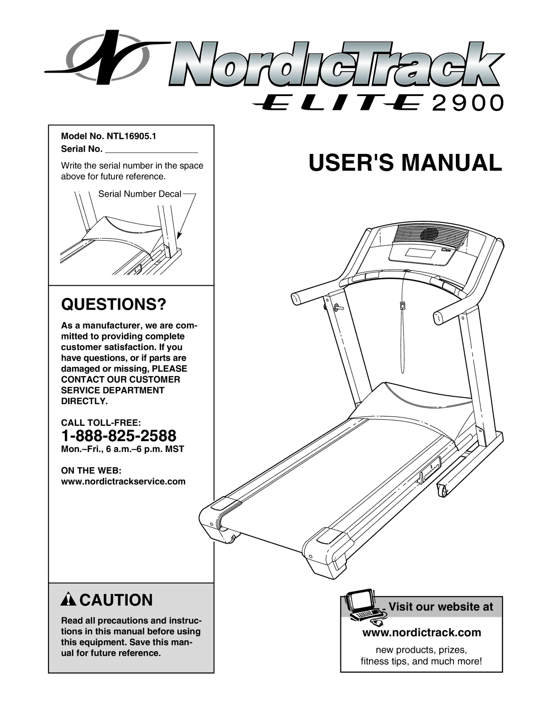 NordicTrack user manual Questions?, Model No. NTL16905.1 Serial No, Call TOLL-FREE 