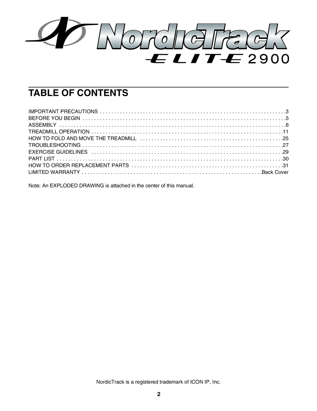 NordicTrack NTL16905.1 user manual Table of Contents 