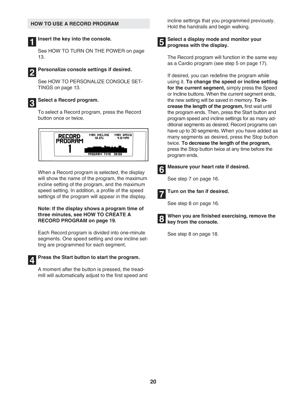 NordicTrack NTL16905.1 user manual HOW to USE a Record Program 