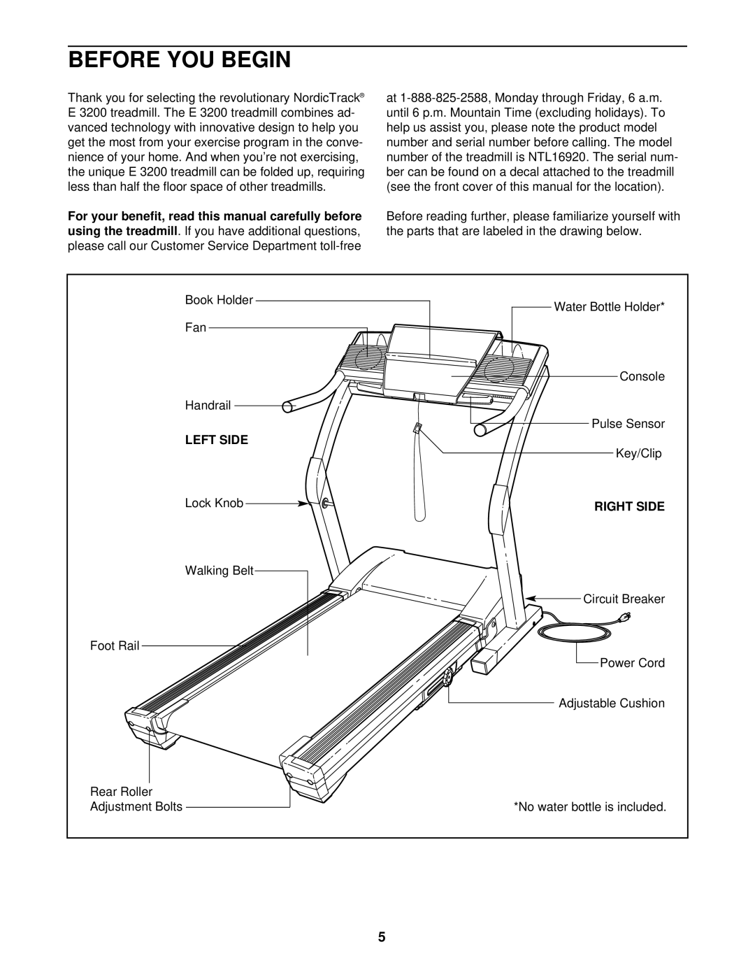 NordicTrack NTL16920 user manual Before YOU Begin, Using the treadmill, Left Side, Right Side 