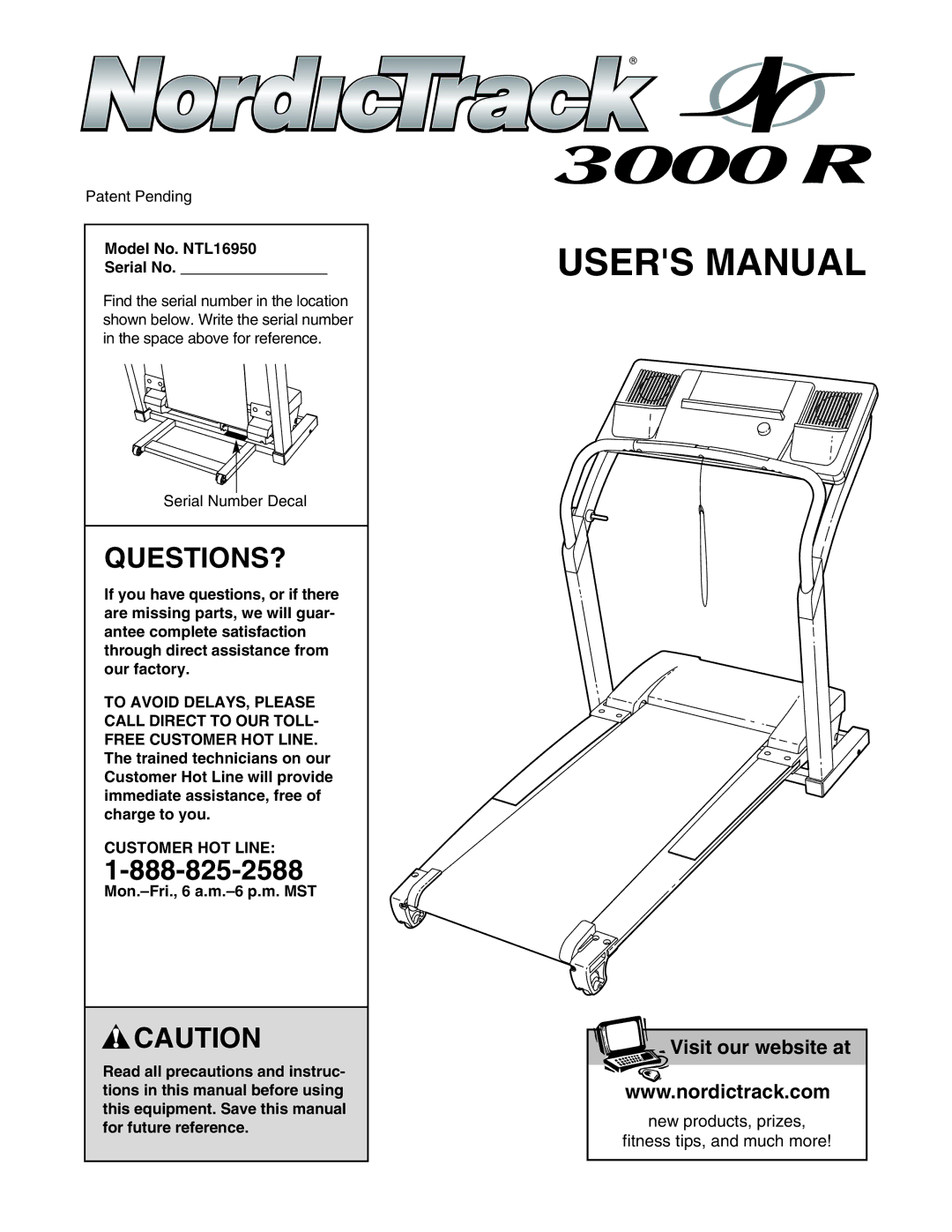 NordicTrack user manual Questions?, Model No. NTL16950 Serial No, Customer HOT Line 