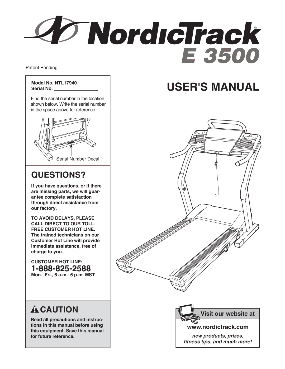 NordicTrack user manual Questions?, Model No. NTL17940 Serial No, Customer HOT Line 