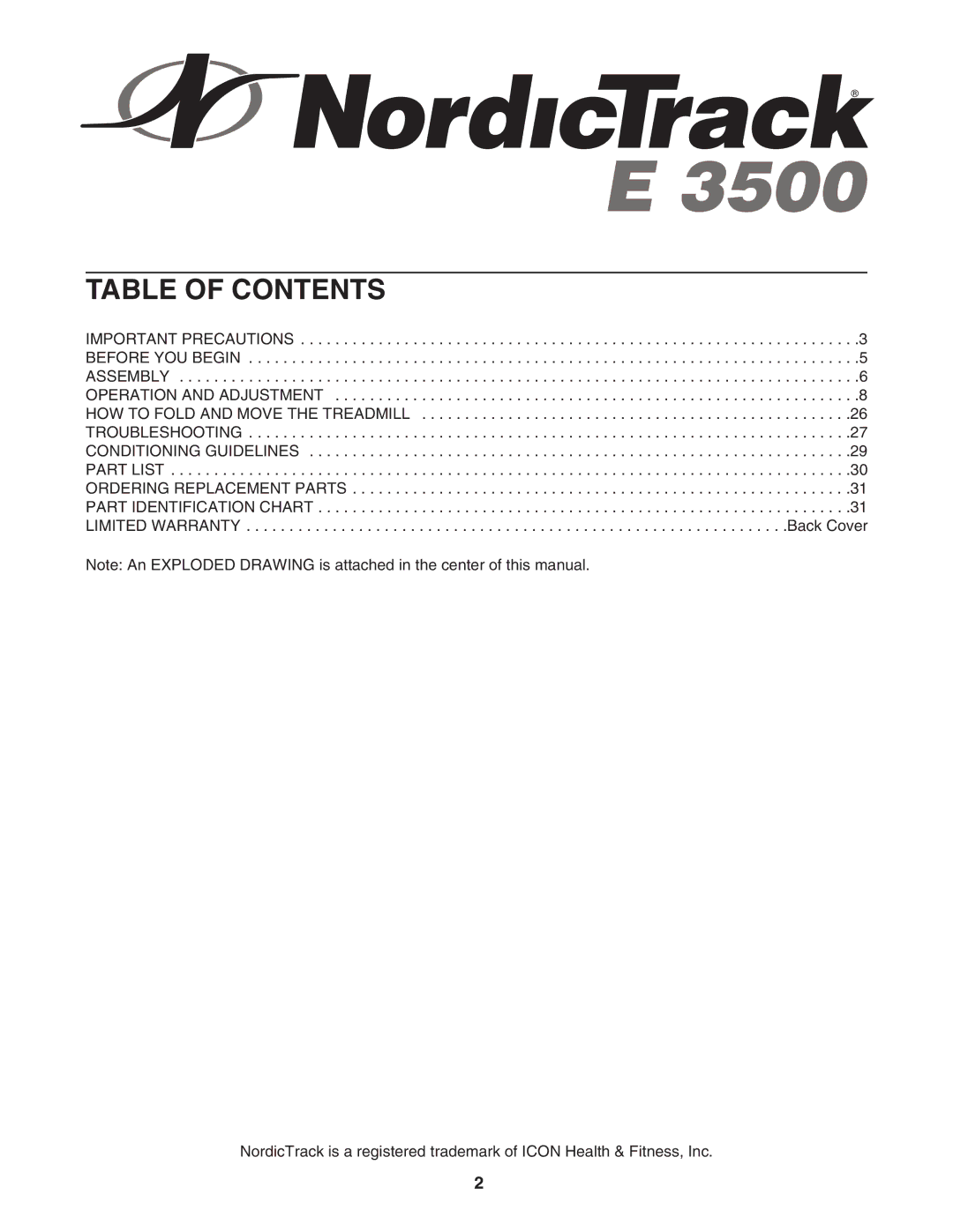 NordicTrack NTL17940 user manual Table of Contents 