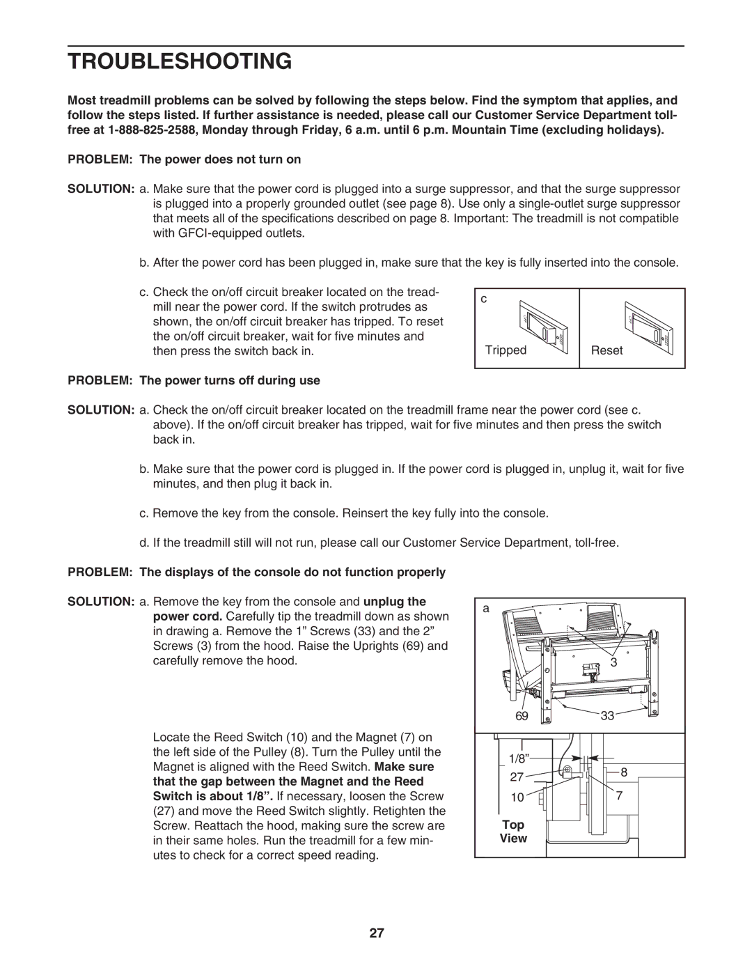 NordicTrack NTL17940 user manual Troubleshooting, Problem The power turns off during use, Top 