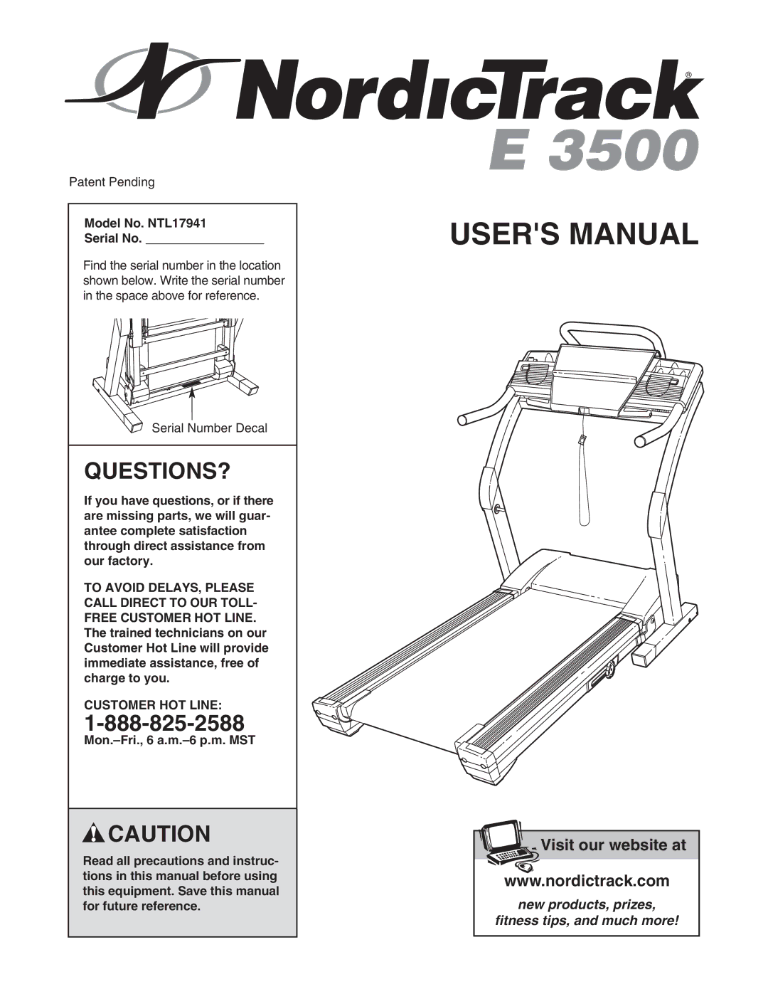 NordicTrack user manual Questions?, Model No. NTL17941 Serial No, Customer HOT Line 