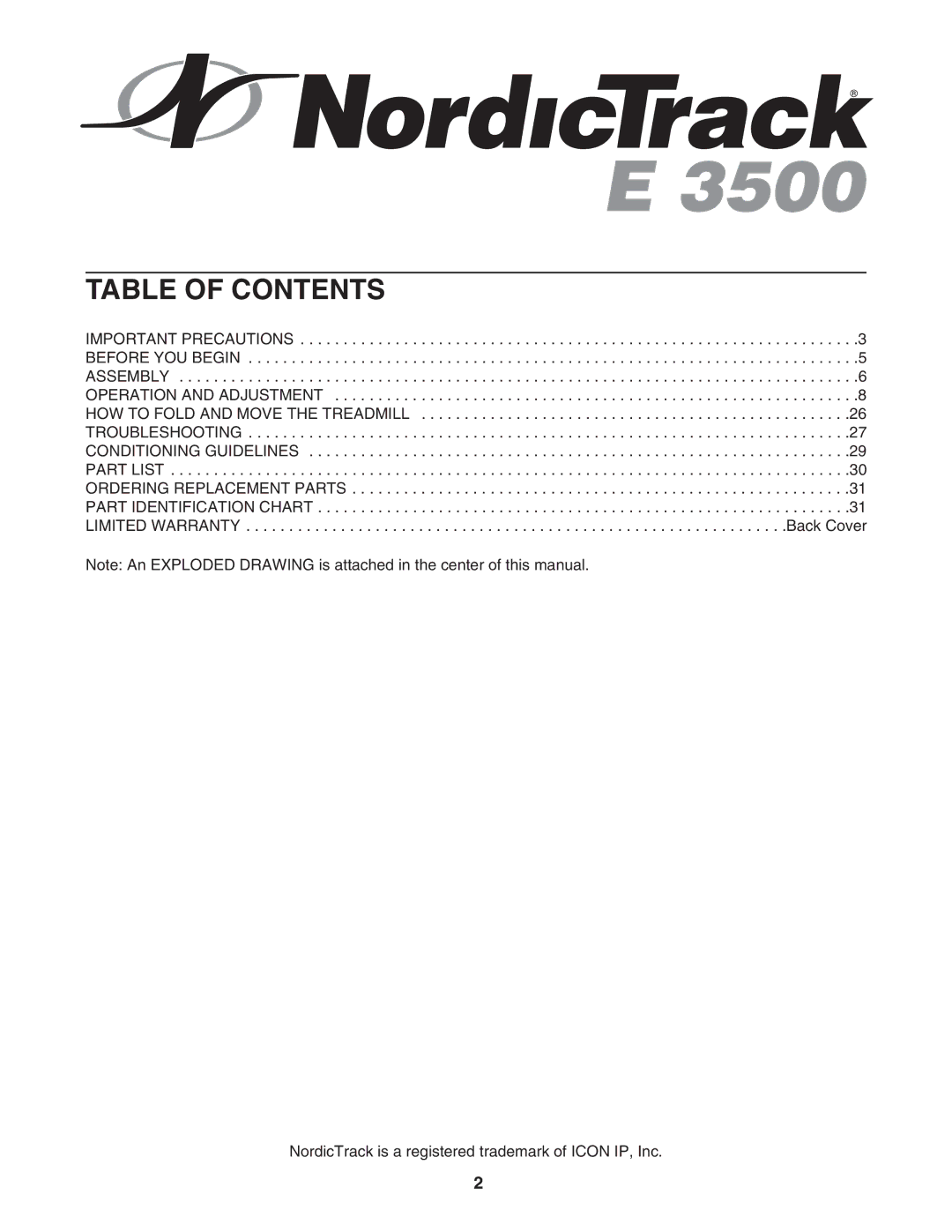 NordicTrack NTL17941 user manual Table of Contents 