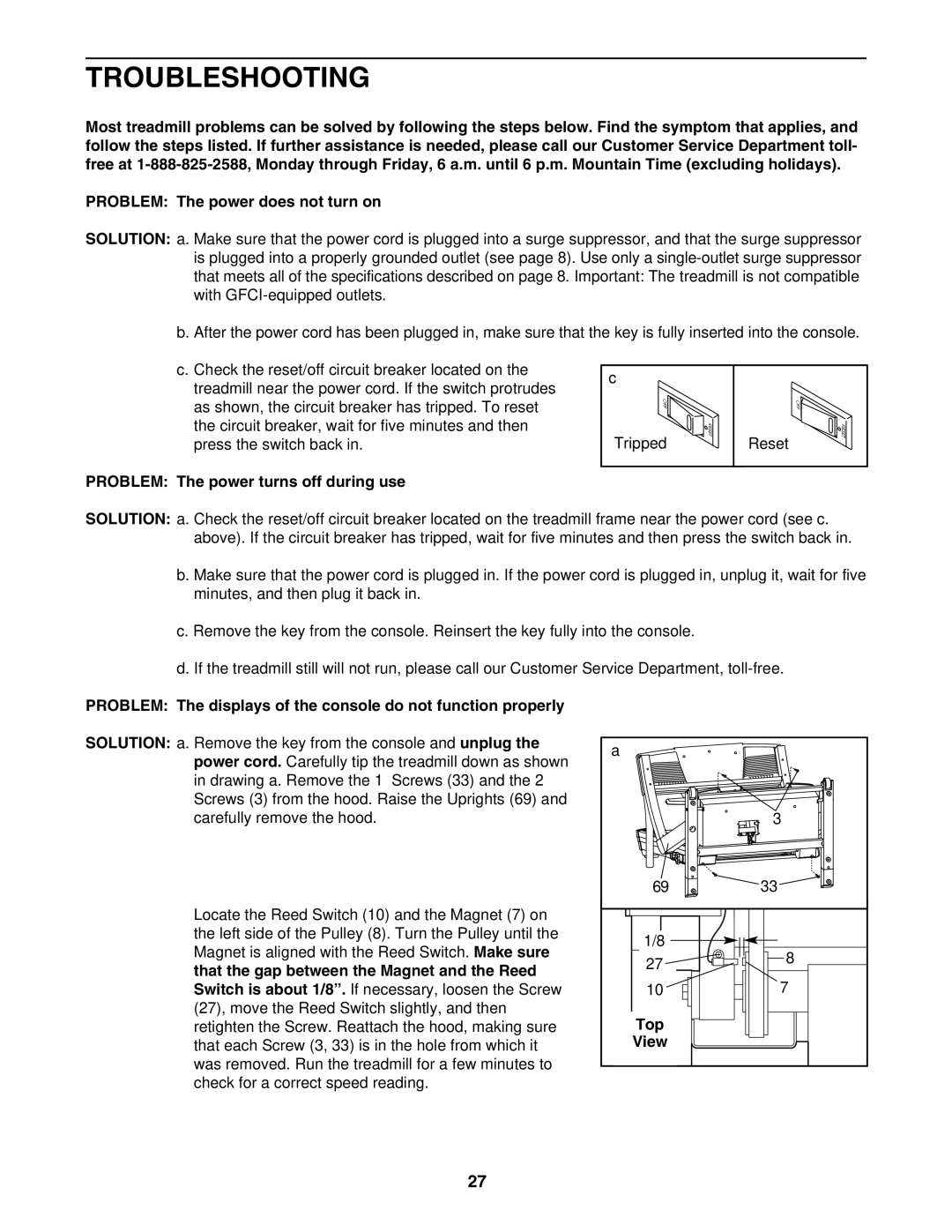 NordicTrack NTL17941 user manual Troubleshooting, Problem The power turns off during use, Top 