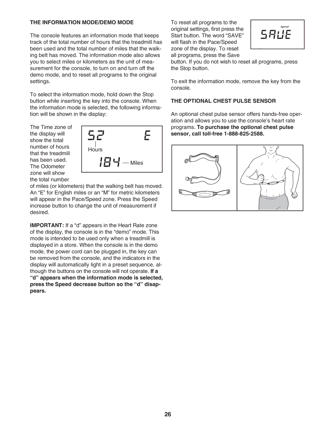 NordicTrack NTL17950 user manual Information MODE/DEMO Mode, Optional Chest Pulse Sensor 