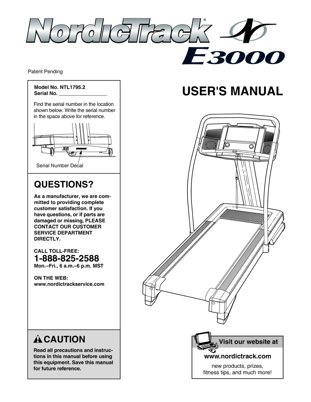 NordicTrack user manual Questions?, Model No. NTL1795.2 Serial No, Call TOLL-FREE 